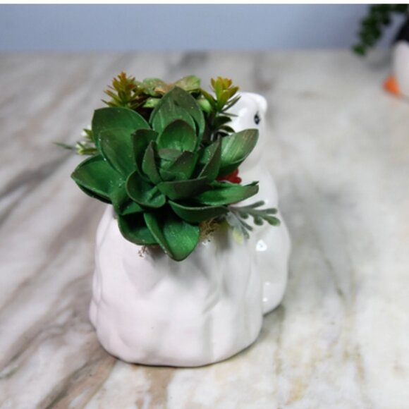 Small ceramic polar bear planter  w/Sola festive hand-painted Sola succulents - Picture 5 of 8